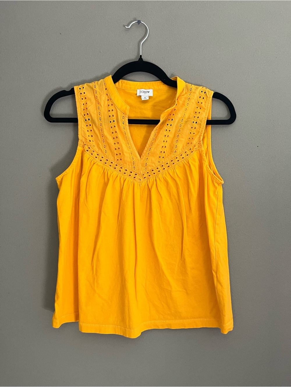 J. Crew Eyelet 100% Cotton Yellow Sleeveless V-Neck Loose Fit Tank Top Preppy